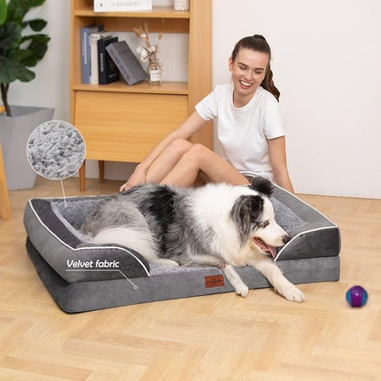 Comfort Expression Orthopedic Dog Bed for Medium Dogs 28x19 Inch, Waterproof Supportive Egg Crate Foam Medium Pet Bed with Removable Bolsters, Dog Couch with Washable Cover & Non-Slip Bottom, Grey