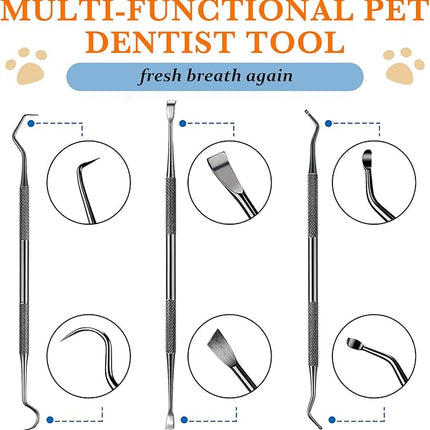 Hotop 3 Pieces Dog Dental Tooth Scaler and Scraper Stainless Double Headed Tarter Removing Tool Scraper Pet Teeth Cleaning Tools for Dog and Cat