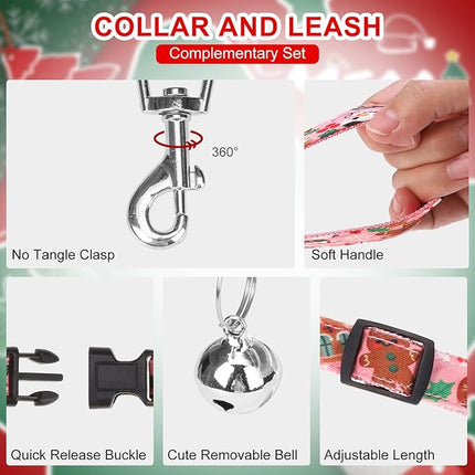 EXPAWLORER Christmas Puppy Harness - Dog Collar and Leash - Soft Mesh Padded Adjustable Step in Small Dog Vest Harness No Pull, Reflective Escape Proof for Outdoor Walking, Red M