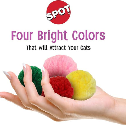 SPOT Wool Pom Poms Cat Toy - Interactive Wool Balls Cat Toy with Catnip for Cats and Kittens to Bite, Swat and Chase - 1.5 inch, 4 pcs