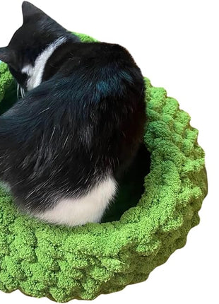 Cat Nest Bed – Premium Handwoven Washable Extra Soft Round Cave House for Indoor Kitten & Kitty, Small & Large (LGreen,Large)