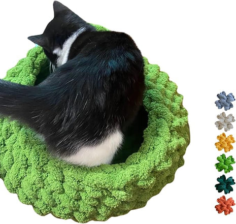Cat Nest Bed – Premium Handwoven Washable Extra Soft Round Cave House for Indoor Kitten & Kitty, Small & Large (LGreen,Large)