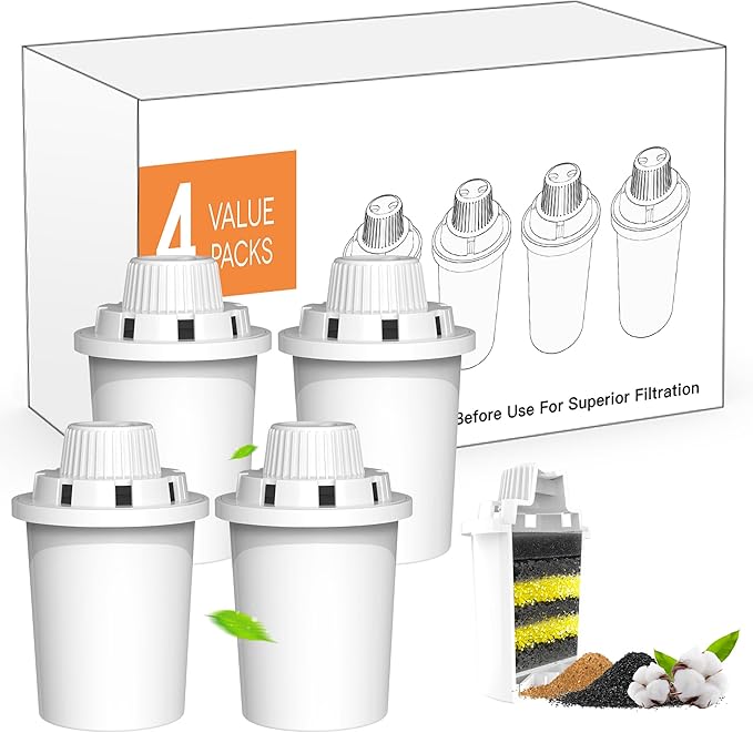 4 Packs Replacement Filters for Dog Water Fountain, Water Filter, for Stainless Steel Pet Fountain for Large Dogs- Vertical Filtration for D2223,D2322,D2340,D2341,D2419 Lasts Two Months