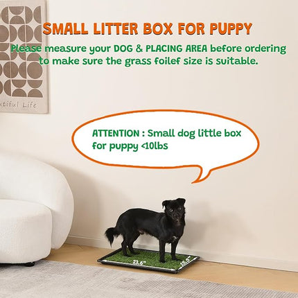 HQ4us Dog Grass Pad with Tray Small 23" x 16" Dog Litter Box Toilet for Puppy (No Grate) with 2×Artificial Grass for Dogs with Hemmed Edge, Pee Pads for Dogs, Realistic, Less Stink, Potty for Balcony