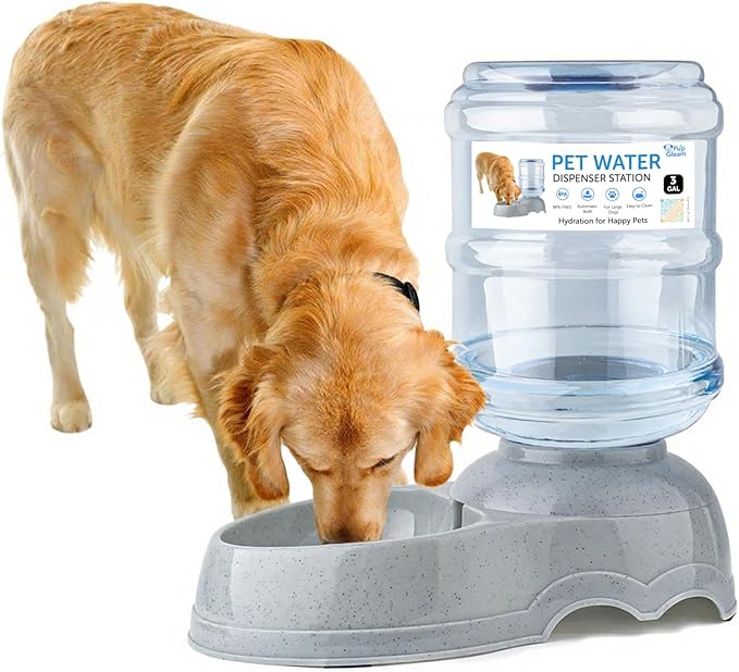 Water Dispenser Station for Large Dogs and Cats, 3 Gallon Large Capacity Gravity Automatic Water Feeder, Indoor Outdoor Dog Drinking Fountain, Dog Water Bowl for Multiple Pets, BPA Free