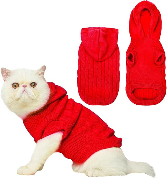 PUPTECK Winter Dog Cat Sweater Coat - Soft Cold Weather Clothes Knitwear for Kitties & Small Dogs Indoor Outdoor Walking Warm, Knitted Classic for Doggies Kitties Girls Boys, Red S