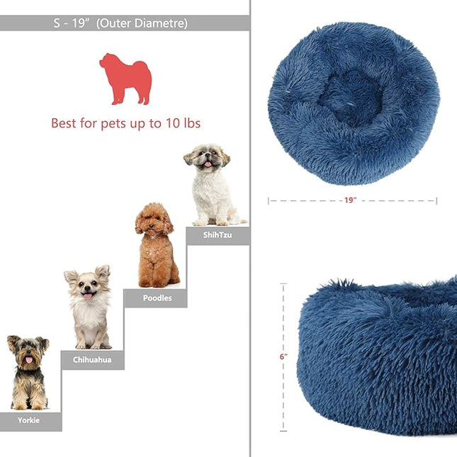 Calming Dog Bed for Small Dogs Washable Donut Cozy Soft Puppy Bed for Extra Small Pet with Anti-Anxiety 19 inches Fits up to 15 lbs,Navy Blue