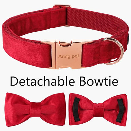 ARING PET Bowtie Dog Collar,Velvet Dog Collars with Removable Bowtie, Christmas Adorable Dog Collar, X-Large.