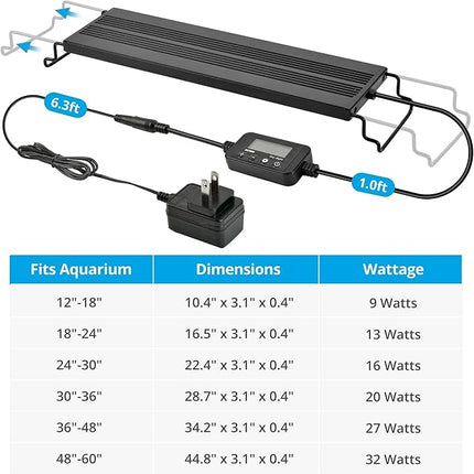 NICREW C10 Plants LED Aquarium Light, 18-24 in, 13 Watts, Full Spectrum Fish Tank Light with Timer, Day and Night Cycle, Brightness Adjustable