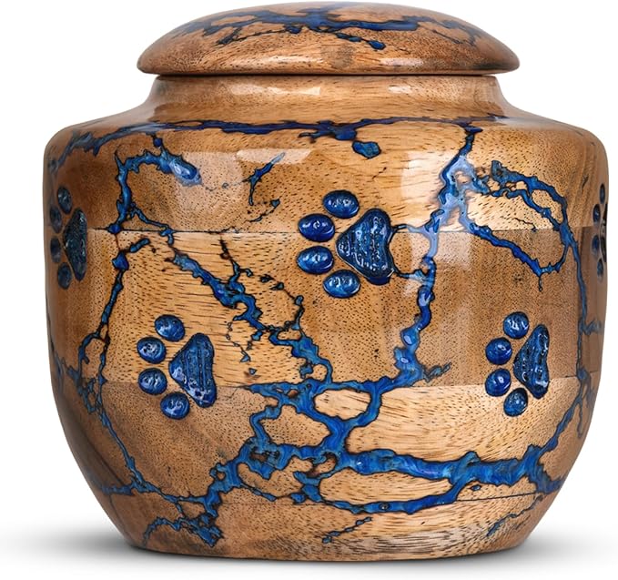 Wood Pet Urns for Dog/Cat Ashes - Large 54 Cu/in Resin Decorative Urn for Ashes for Dog, Urns for Cats - Pet Memorial Remembrance Box - Blue, Large (54 Cubic inches)