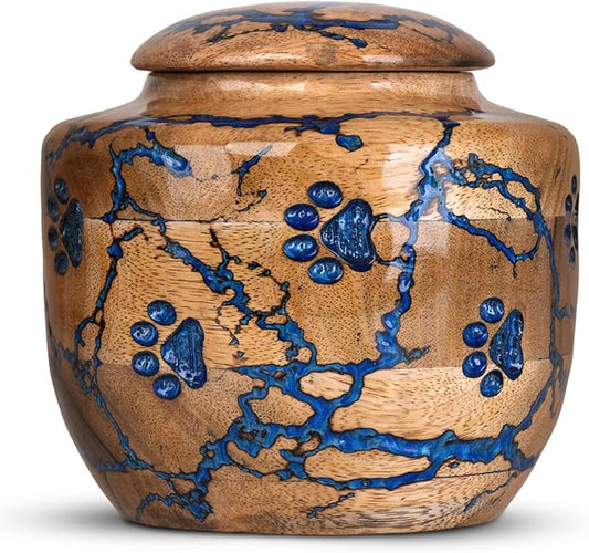 Wood Pet Urns for Dog/Cat Ashes - Large 54 Cu/in Resin Decorative Urn for Ashes for Dog, Urns for Cats - Pet Memorial Remembrance Box - Blue, Large (54 Cubic inches)
