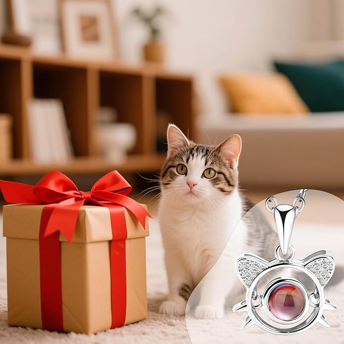 Personalized Picture Necklace with picture inside Custom Projection Necklace Cat/Dog Paw Print Pet Memorial Necklaces for Pet Lovers, Photo Gifts for Anniversary Dog Lovers