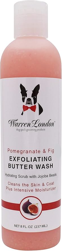 Warren London Exfoliating Butter Wash – Pomegranate & Fig Dog Shampoo, 8 oz | Cleans, Exfoliates & Conditions in One | Jojoba Beads Relieve Dry, Itchy Skin | Non-Oily Shine | Made in USA