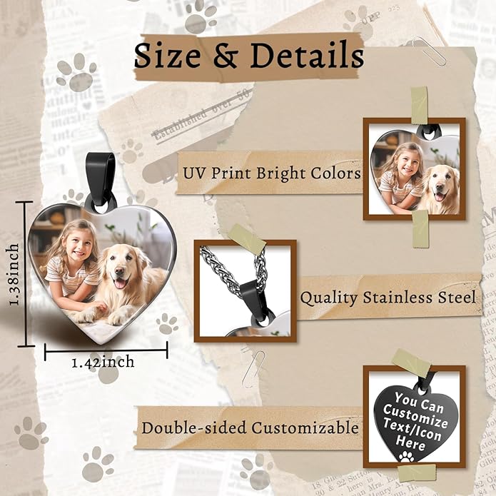 Custom Pet Necklace, Personalized Dogs Necklaces for Women, Dogs Remembrance Jewelry, Picture Necklace Personalized Photo, Customized Dog Memorial Gifts for Loss of Dog
