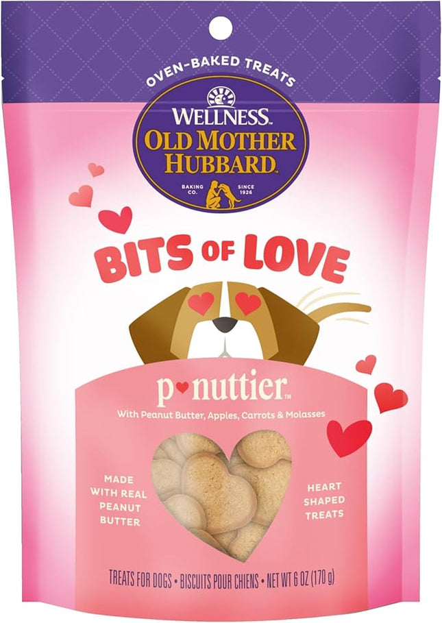Old Mother Hubbard Wellness Bits of Love P-Nuttier Dog Biscuits, Natural, Seasonal, Valentine's Day Treats, Peanut Butter Flavor, (6 Ounce Bag)