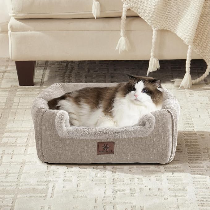WINDRACING Cat Bed for Indoor Cats - Cat House Cats Tent with Removable Washable Cushioned Pillow, Soft and Self Kitten beds,for Small and Medium Pet Bed, Beige