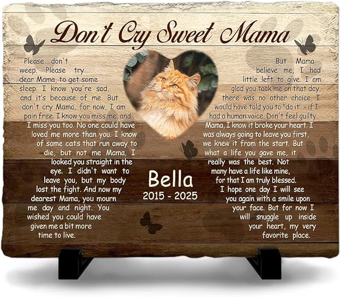 Customizable Pet Memorial Headstone for Cat - Selective Base Color to Engrave Loving Sign - Sweet Cat Mom Gifts, Remember in Memory of Cats