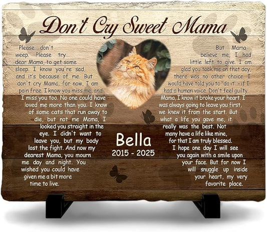 Customizable Pet Memorial Headstone for Cat - Selective Base Color to Engrave Loving Sign - Sweet Cat Mom Gifts, Remember in Memory of Cats