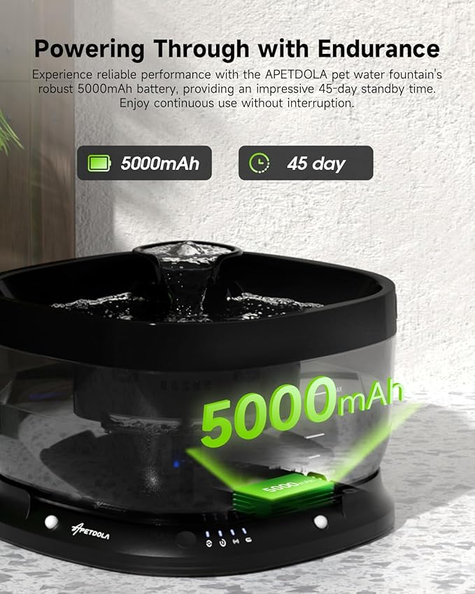 Cordless Cat Water Fountain, 7L Wireless Dog Water Fountain, Battery Operated Pet Water Fountain for Cats Dogs and Multi-Pet Home