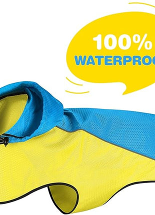 BiPawTi Dog Rain Jackets for Medium Dogs, Lightweight Reflective Safety Pet Rain Jacket, Waterproof Dog Raincoat with Hood/Leash Hole/Reflective Strip - Yellow + Blue, M