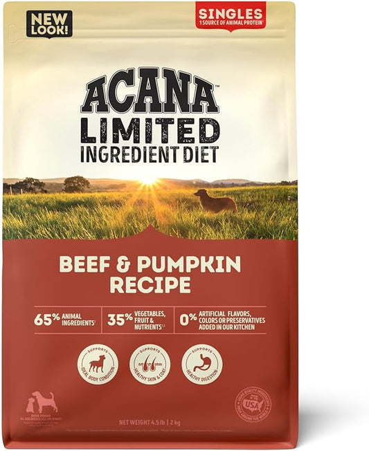 ACANA Singles Limited Ingredient Grain Free High Protein Dry Dog Food Beef & Pumpkin Recipe 4.5lb Bag