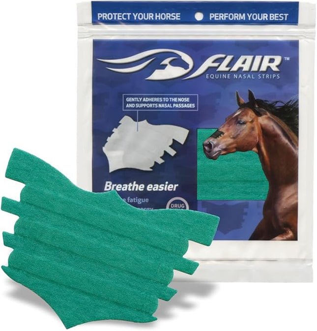 Flair Equine Nasal Strips for Horses (Turquoise, 6 Pack), Adhesive Equine Nasal Strips & Support, Breathing Improvement for Competition and Training Horses, Equine Health Supplies, Breathing Aid