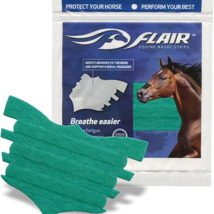 Flair Equine Nasal Strips for Horses (Turquoise, 6 Pack), Adhesive Equine Nasal Strips & Support, Breathing Improvement for Competition and Training Horses, Equine Health Supplies, Breathing Aid
