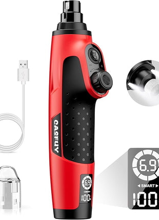 Casfuy Smart 6-Speed Dog Nail Grinder - 50% More Power Pet Nail Grinder with 2 LED Lights Quiet Rechargeable Electric Dog Nail Trimmers File Toenail Grinder for Large Medium Small Dogs & Cats (Red)