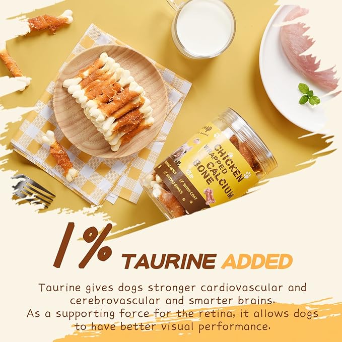 Dog Treats Chicken Wrapped Calcium Bone, Dog Chews for Small Dogs, Natural Teeth Clean w/Taurine,12.5 oz