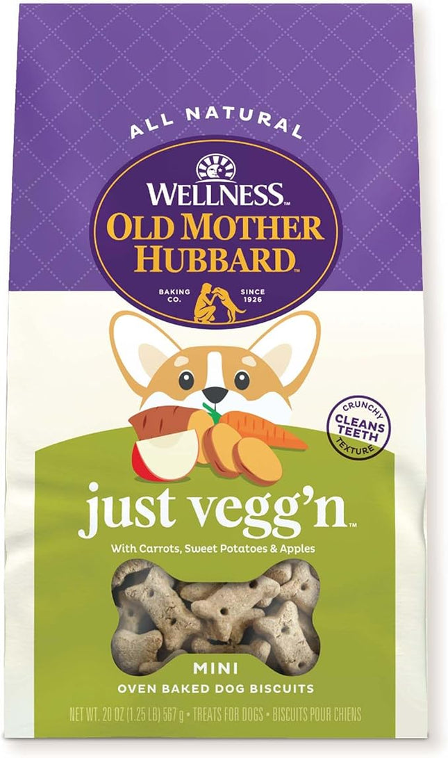 Old Mother Hubbard Wellness Just Vegg'n Dog Biscuits, Natural, Training Treats, Sweat Potato, Oats, Apples & Carrots Flavor, Mini Size, (20 Ounce Bag)