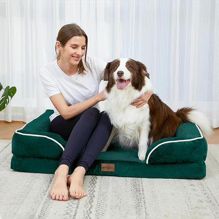 Comfort Expression Orthopedic Dog Bed for Large Dogs 38x25 Inch, Waterproof Supportive Egg Crate Foam Large Pet Bed with Removable Bolsters, Dog Couch with Washable Cover & Non-Slip Bottom, Emerald