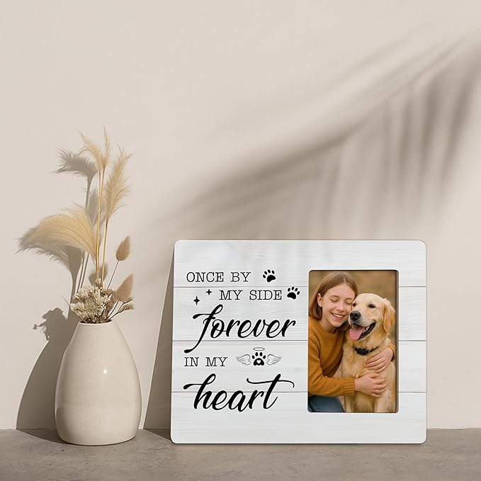 Pet Memorial Gifts for Dogs Sympathy, Loss of Dog Gift Picture Frame, Once by My Side Forever in My Heart Frames Fits 4x6 Photo