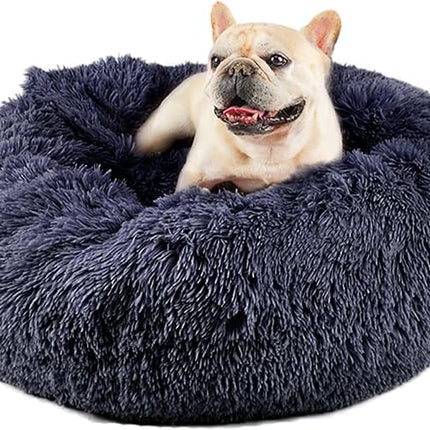 Himax Medium Dog Bed, Round Dogs Beds with Blanket Attached, Comfort Fluffy Calming Dog Bed Washable (20"/26"/35") Deep Grey
