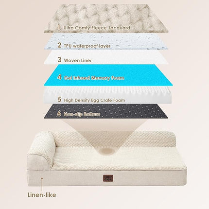 EHEYCIGA Memory Foam Dog Bed XLarge Sized Dogs, Extra Large Dog Bed Orthopedic with Washable Removable Cover, Waterproof XL Pet Bed Couch, 44x33x6 Inches, Beige