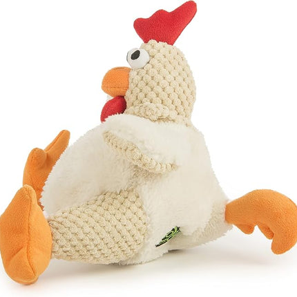 goDog Checkers Fat Rooster Squeaky Plush Dog Toy, Chew Guard Technology - White, Large