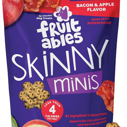 Fruitables Skinny Mini Dog Treats, Healthy Sweet Potato Treat for Dogs, Low Calorie & Delicious, Puppy Training, No Wheat, Corn or Soy, Made in the USA, Bacon and Apple Flavor, 12oz
