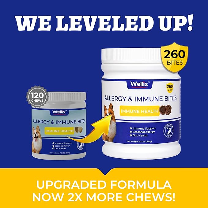 260 Bites Wellix Dog Allergy Chews & Immune Support, Anti Itch Dog Chews – Effective Ingredients Turmeric for Dogs & Fish Oil – for Puppy, Small Medium & Large Dogs