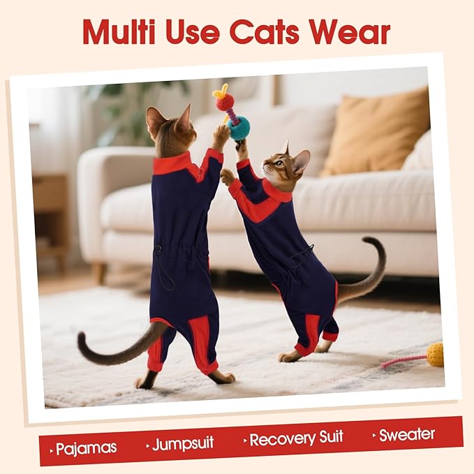 DENTRUN Cat Clothes with Anti-Shedding Fabric - Soft Recovery Suit & Breathable Lint-Resistant Cat Sweater for Wound Care & Hair Control, Kitten Onesie Pajamas, XL, Dark Blue