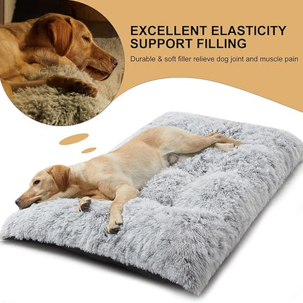 BFPETHOME Dog Beds for Large Dogs, Plush Dog Crate Bed Fluffy Cozy Kennel Pad for Sleeping &Ease Anxiety, Washable Pet Mats with Anti-Slip Bottom for Large Dogs, Grey