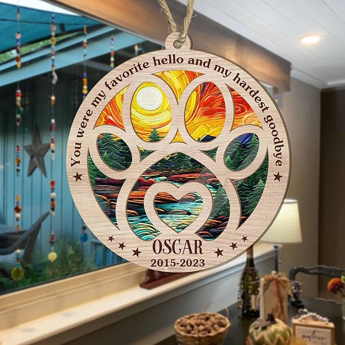 BSQUIELE Personalized Suncatcher Ornaments, Custom Pet Ornament with Name, Memorial Gifts for Loss of Dog, Cat, Dog Memorial Suncatcher, Cat Sympathy Gift, Christmas Ornaments, Xmas Tree Decoration
