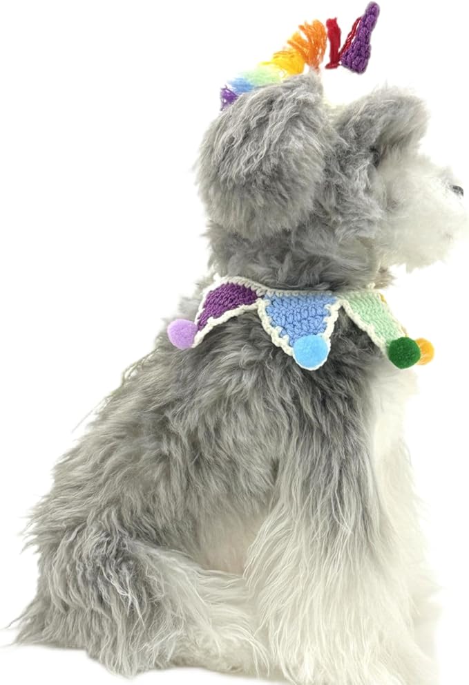 Cat Costume,Unicorn Handmade Knitted Dog Costume,Rainbow Dog Outfit,Cat Birthday Clothes