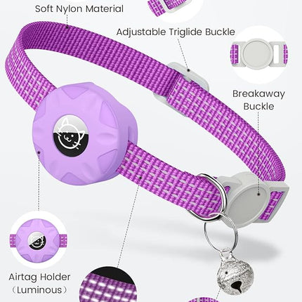 Apple AirTag Cat Collar, GPS Tracker Kitten Collar with Reflective Breakaway Holder and Bell, Lightweight for Cats & Kittens (Purple)