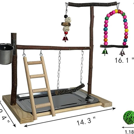 Bird Playground Parrot Playstand Parakeet Gym Playpen Cockatiel Play Stand Wood Perch Exercise Activity Center Ladders Feeder Cups Cage Accessories Swing Chew Toys for Cockatoo Budgie Lovebird Finch