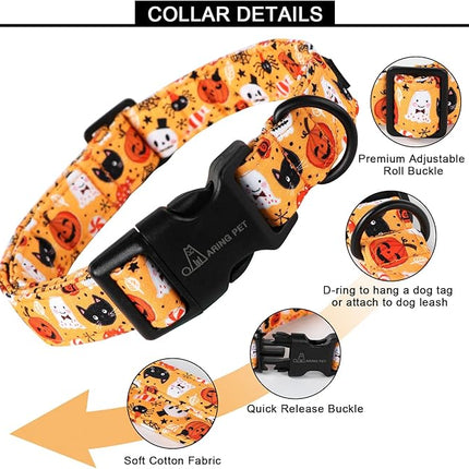 ARING PET Halloween Dog Collar-Cute Pumpkin Dog Collar for Small Dogs, Adjustable Halloween Ghost Dog Collars for Small Medium Large Female and Male Dogs