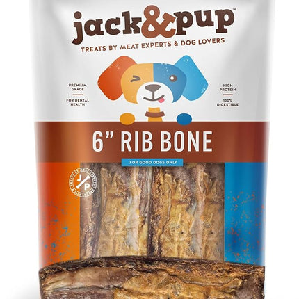 Jack&Pup 6" Rib Bones for Dogs | Beef Bone for Dogs, Flavorful Real Dog Bones (13 Pack)