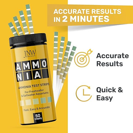 JNW Direct Ammonia Test Strips for Fish Tank - 50 Aquarium Test Strips, Saltwater & Freshwater Aquarium Test Kit, Accurate Aquarium Water Test Kit with Color Chart, Water Testing Kit Aquarium