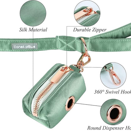 Lionet Paws Cute Poop Bag Holder with Bag for Leash, Silk Dog Dispenser, Matching Collar