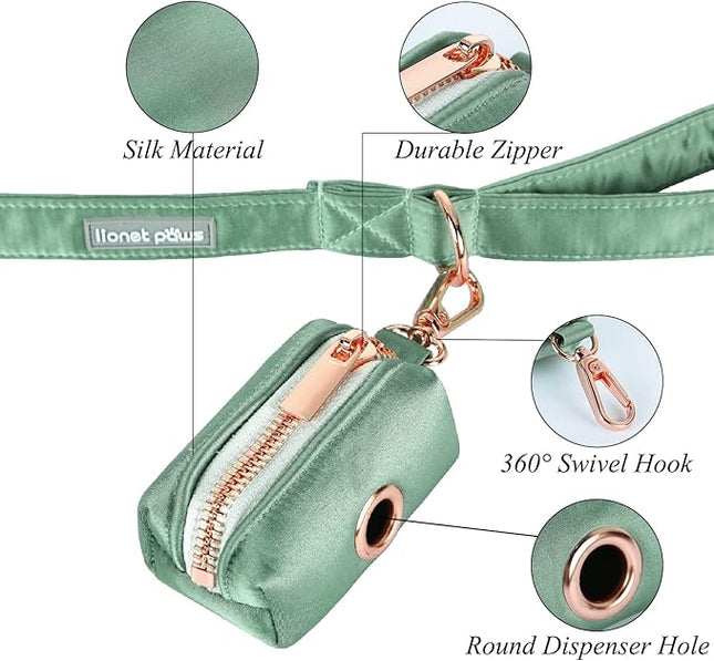 Lionet Paws Cute Poop Bag Holder with Bag for Leash, Silk Dog Dispenser, Matching Collar