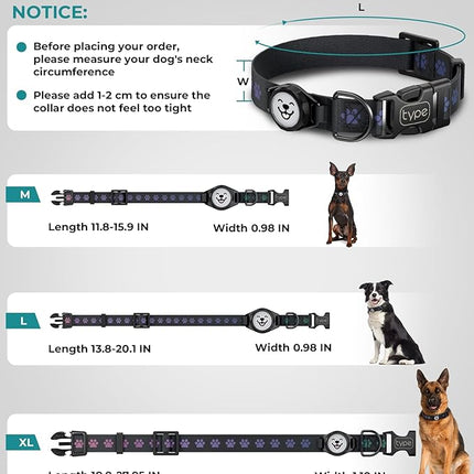 Dog Collar with Airtag Holder, IP67 Waterproof Reflective AirTag Dog Collars for Medium & Large Dogs, Adjustable Pet Collar with Twist-Lock Holder & Green Glow for Night (L, 13.8"-20.1", Black)