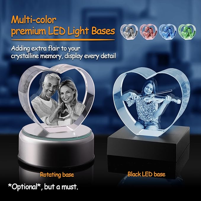 Personalized Dog, Cat Memorial Gifts for Pet Owners. Gift Box Included, Customized Laser Etched Crystal Photo (Medium Heart)